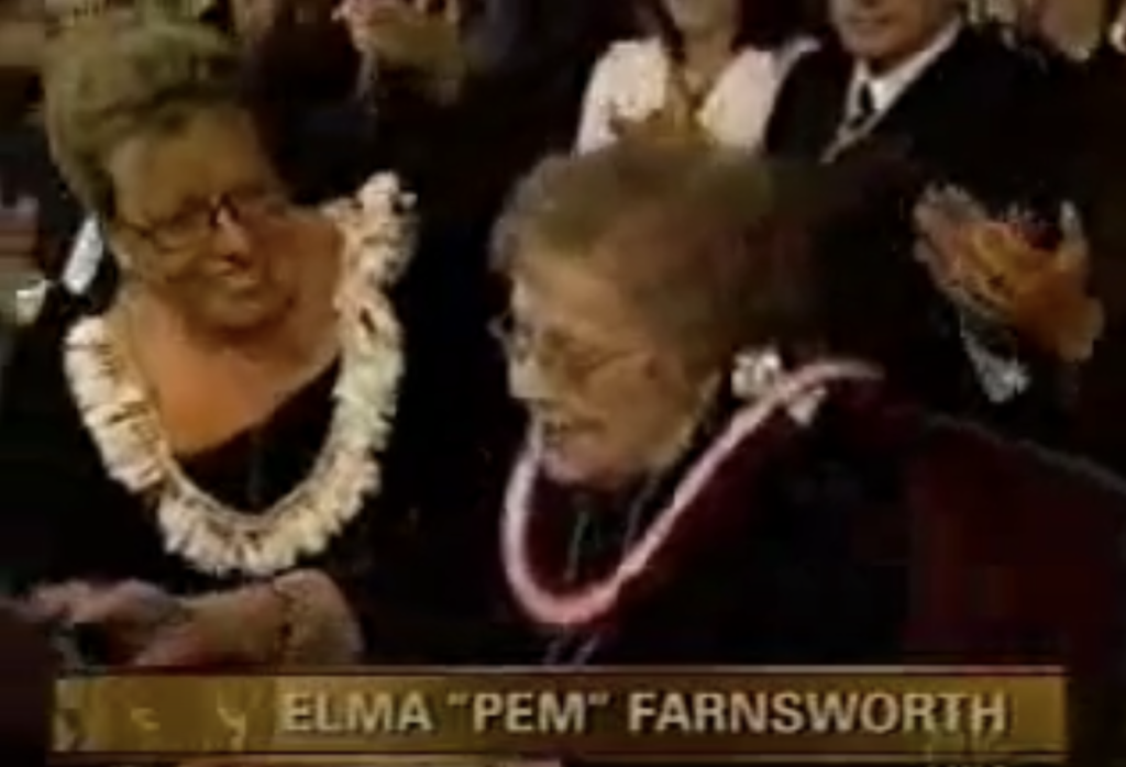 Pem Farnsworth at the Emmy Awards telecast in 2002
